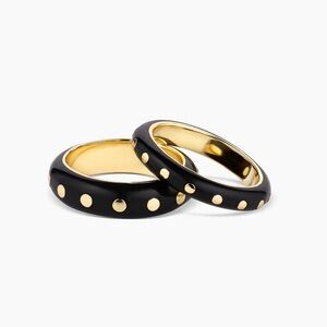 Gorjana New Asher Ring Set Black Color Enamel and 18K Gold Plated Brass